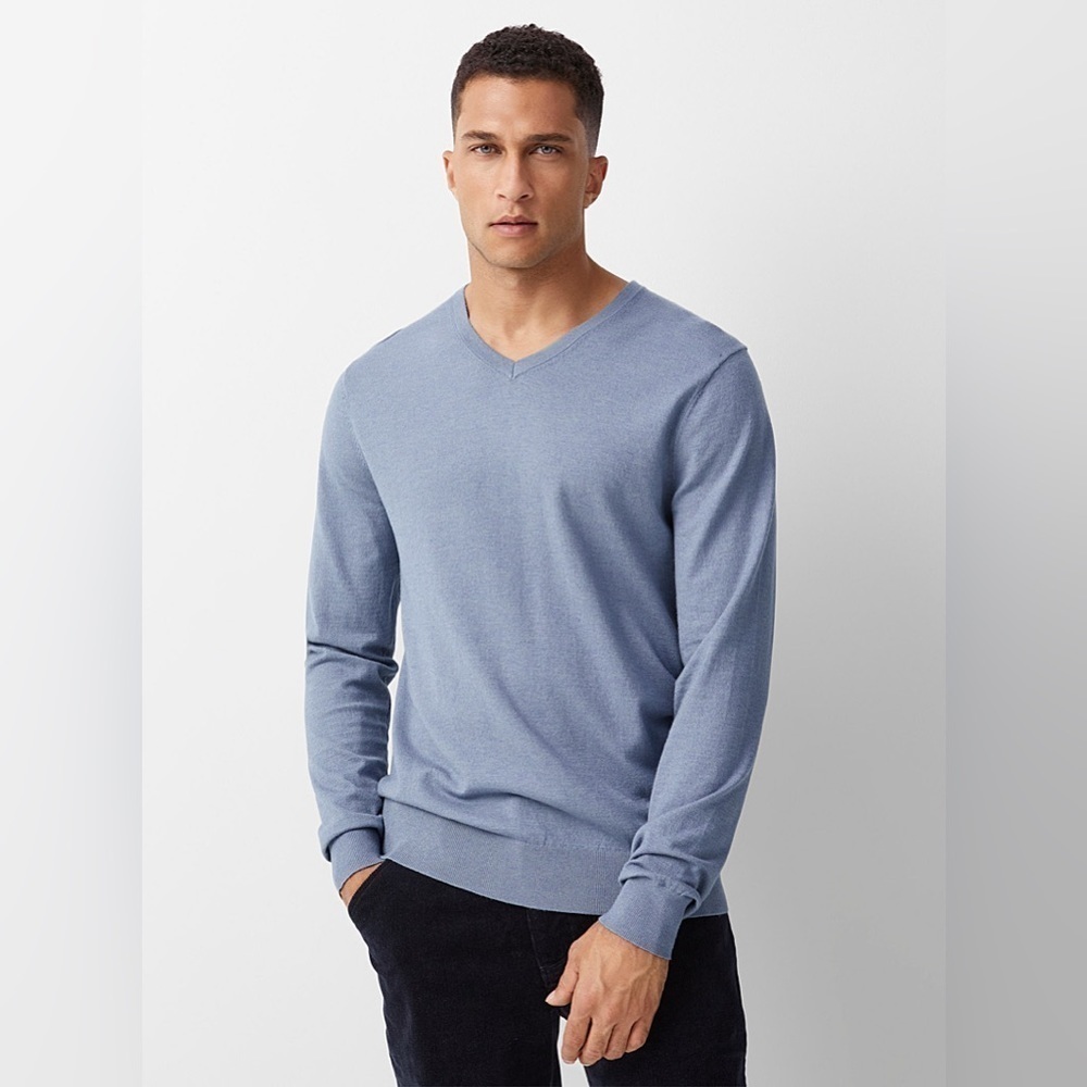 Simons Le 31 Slate Blue Men’s Minimalist V-neck Sweater Size L